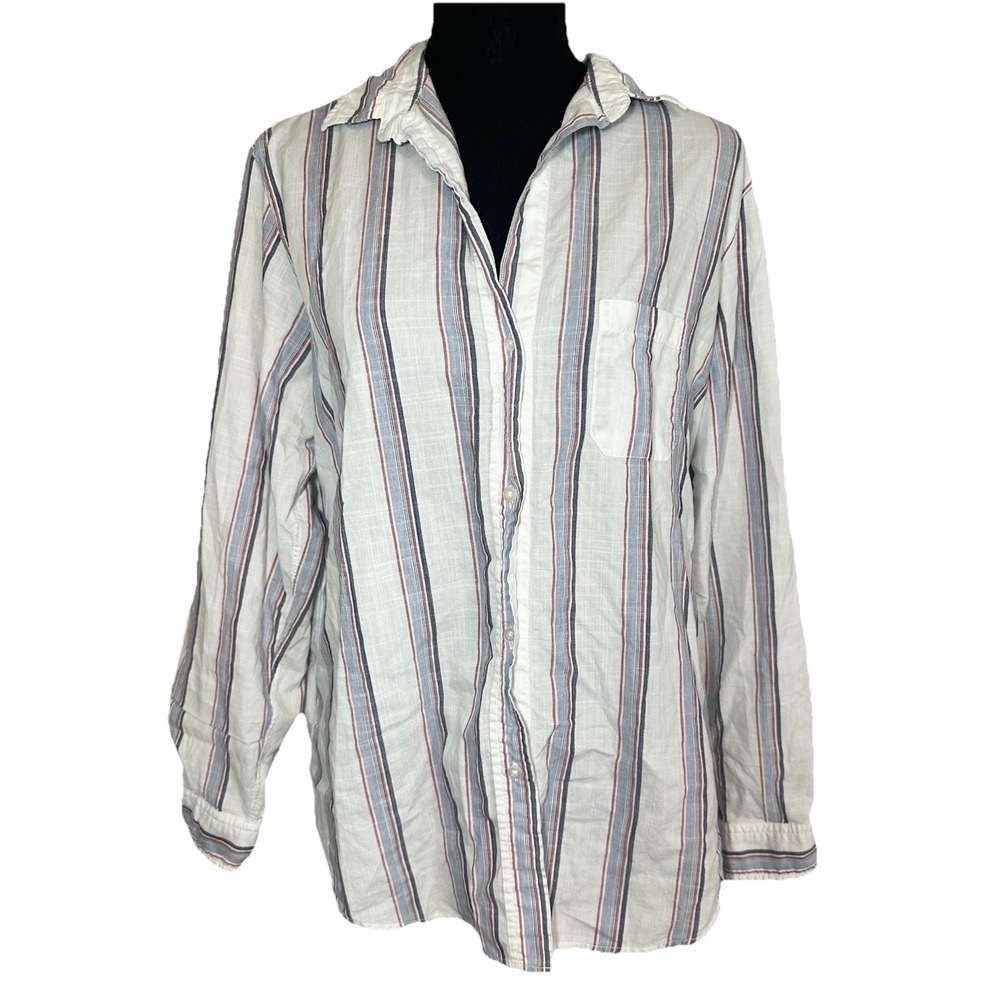 GRAYSON Women's The Hero White Striped Button Down Long Sleeve‎ Shirt LARGE (4)